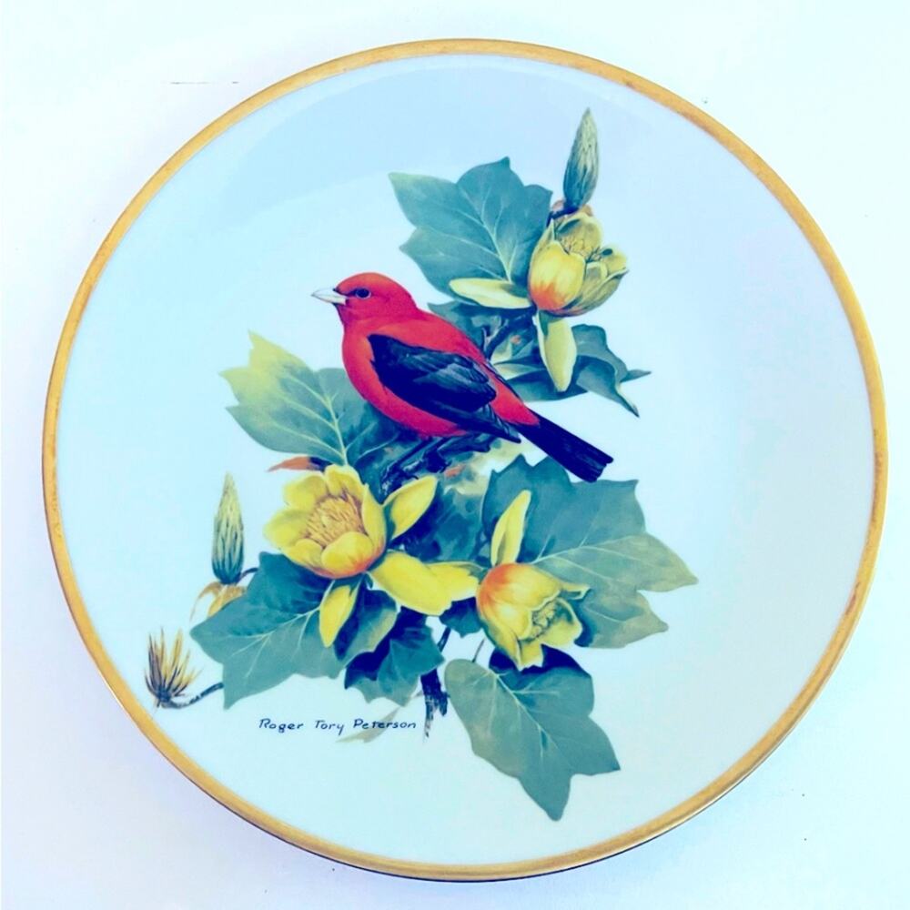 80s Vtg Georges Boyer Limoges Plate SCARLET TANAGER Songbird Roger Tory Peterson